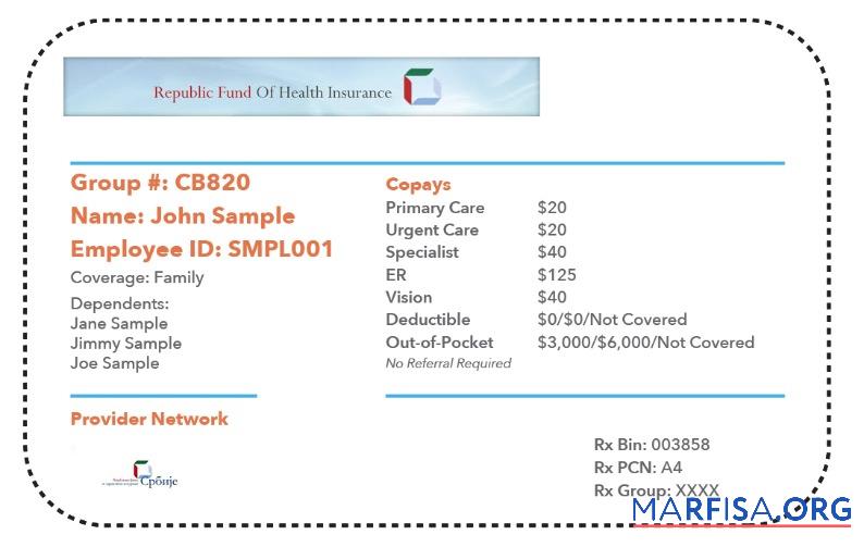 Realistic Serbia health insurance card template